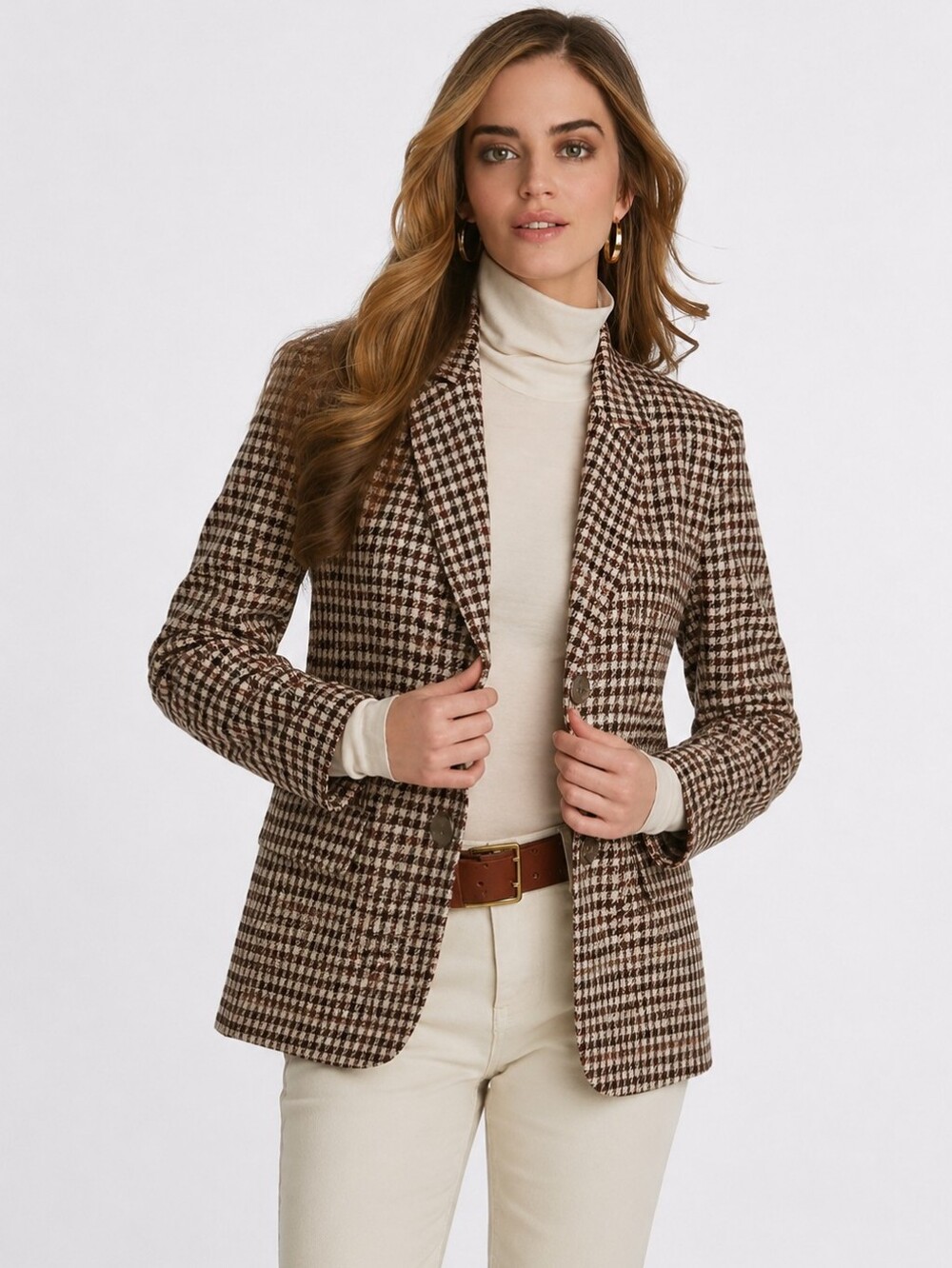 ELLIOTT LAUREN Brown Wool Plaid Check Autumn Blazer Jacket